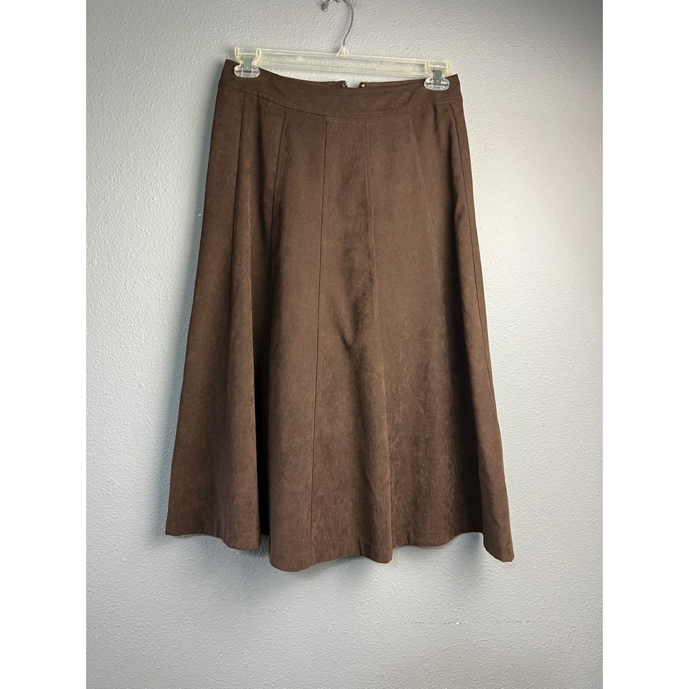 Christopher & Banks Brown Faux Suede A-Line Midi Skirt Size 6 Winter Fall Office